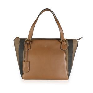 Fendi Brown Pequin Stripe Canvas & Leather Zip Tote